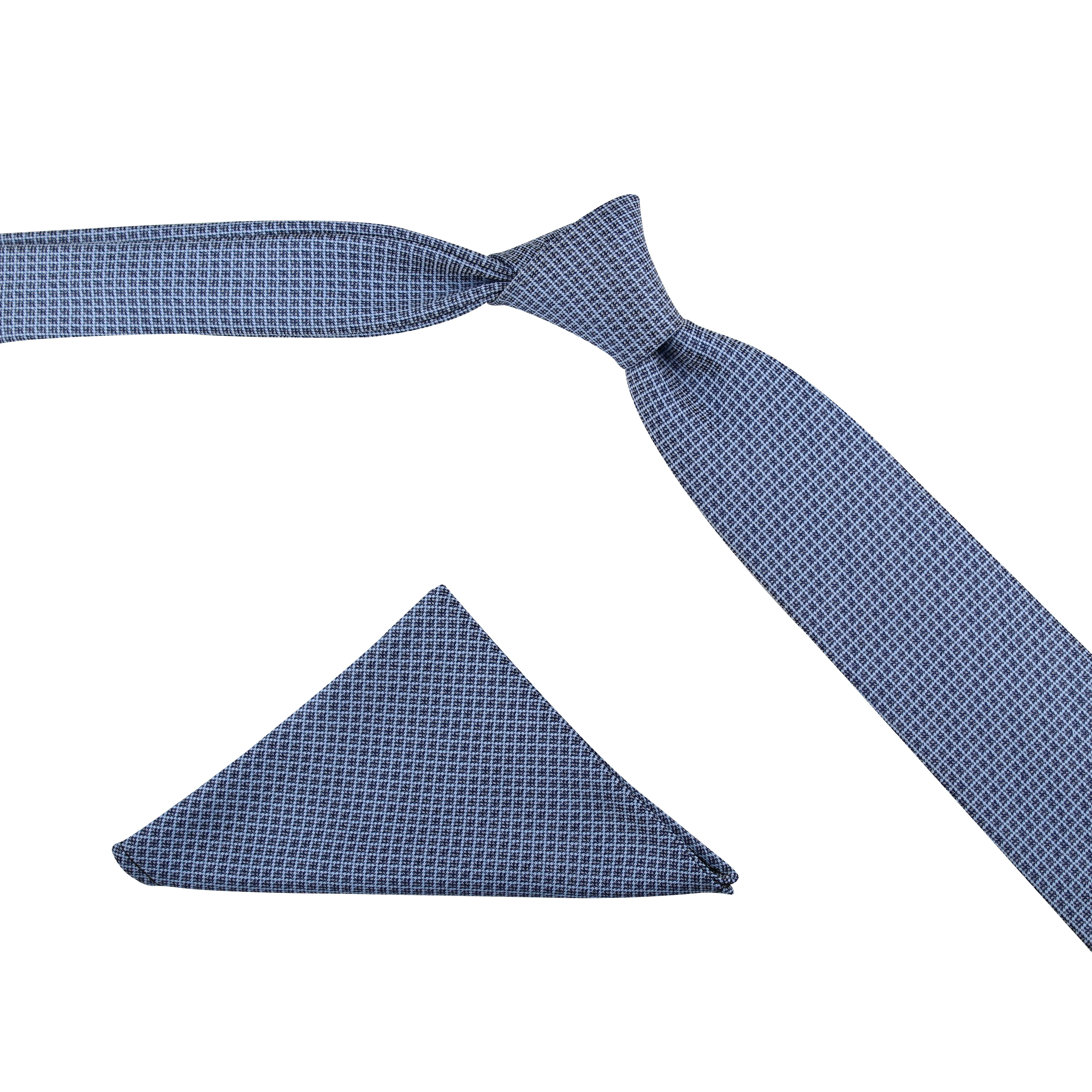 Kovove The Essentials Checkered Blue Necktie and Pocket Square Gift Box