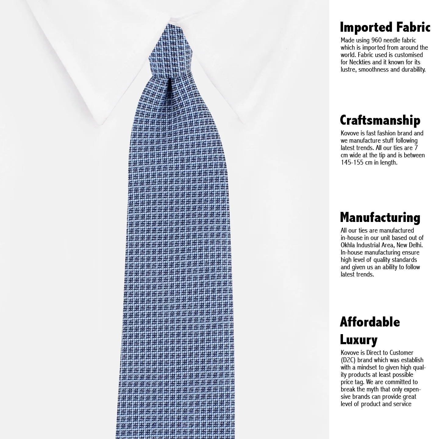 Kovove The Essentials Checkered Blue Necktie and Pocket Square Gift Box