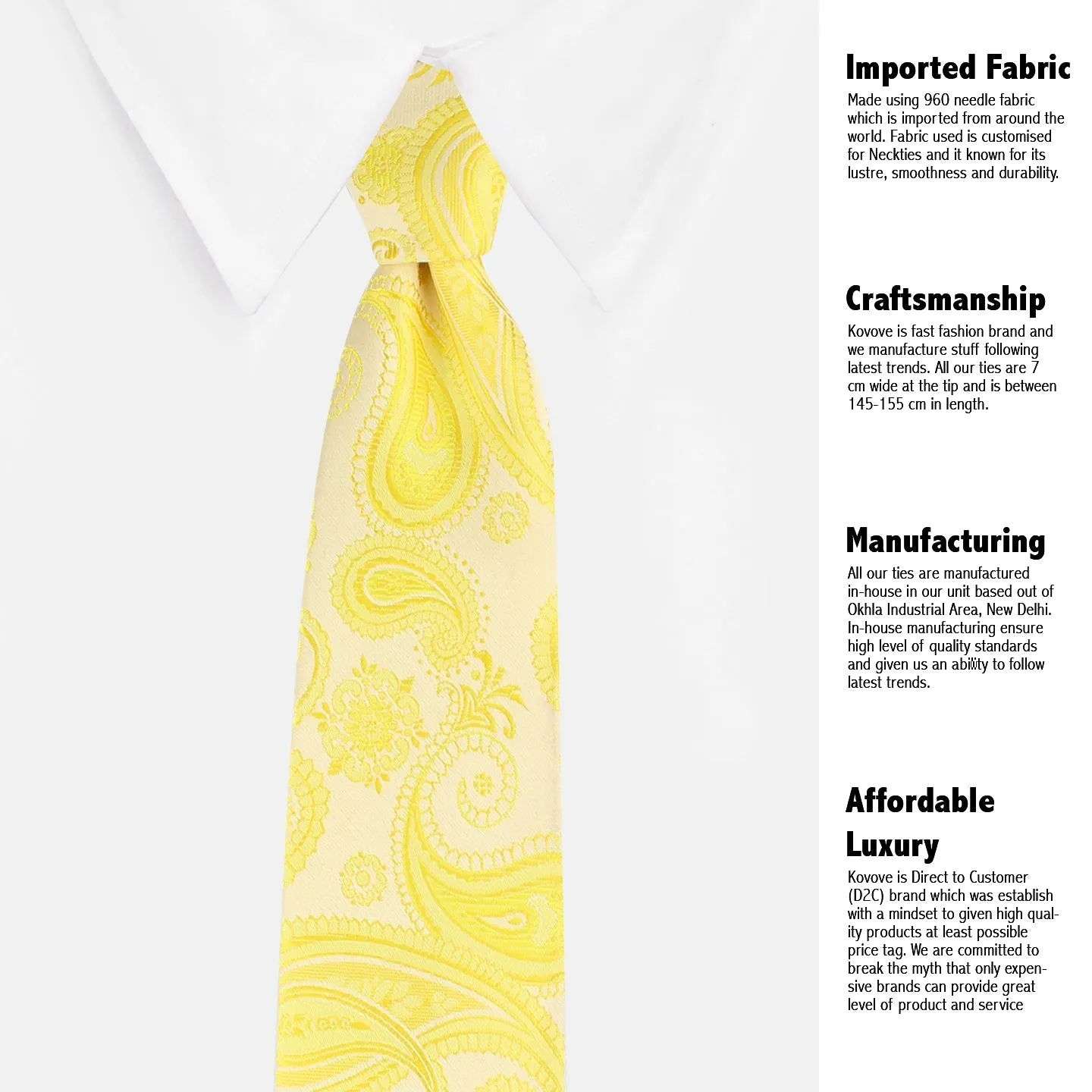 Kovove Yellow Paisley Neck Tie For Men