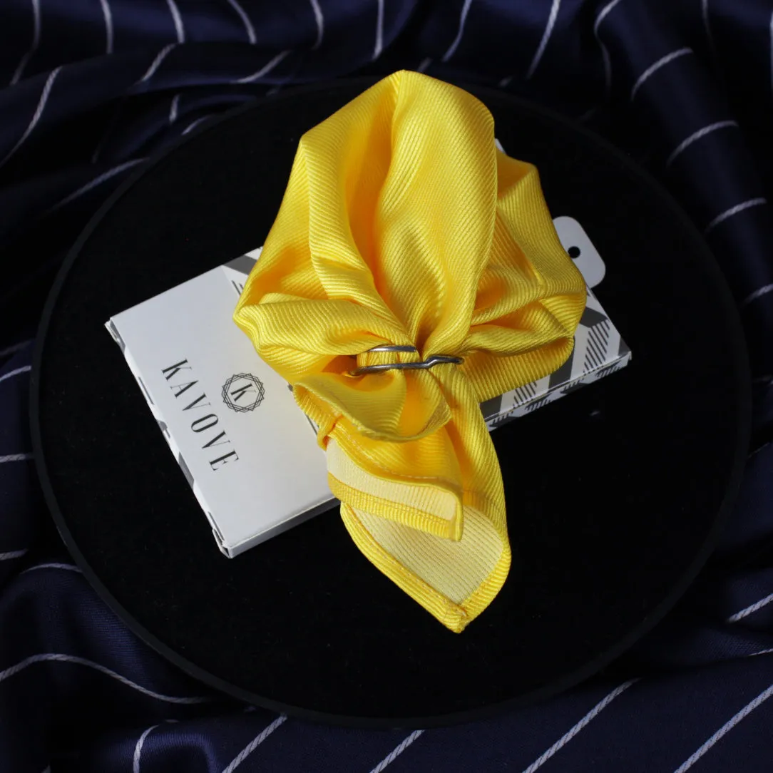 Kovove Yellow Self Design Pocket Square For Men