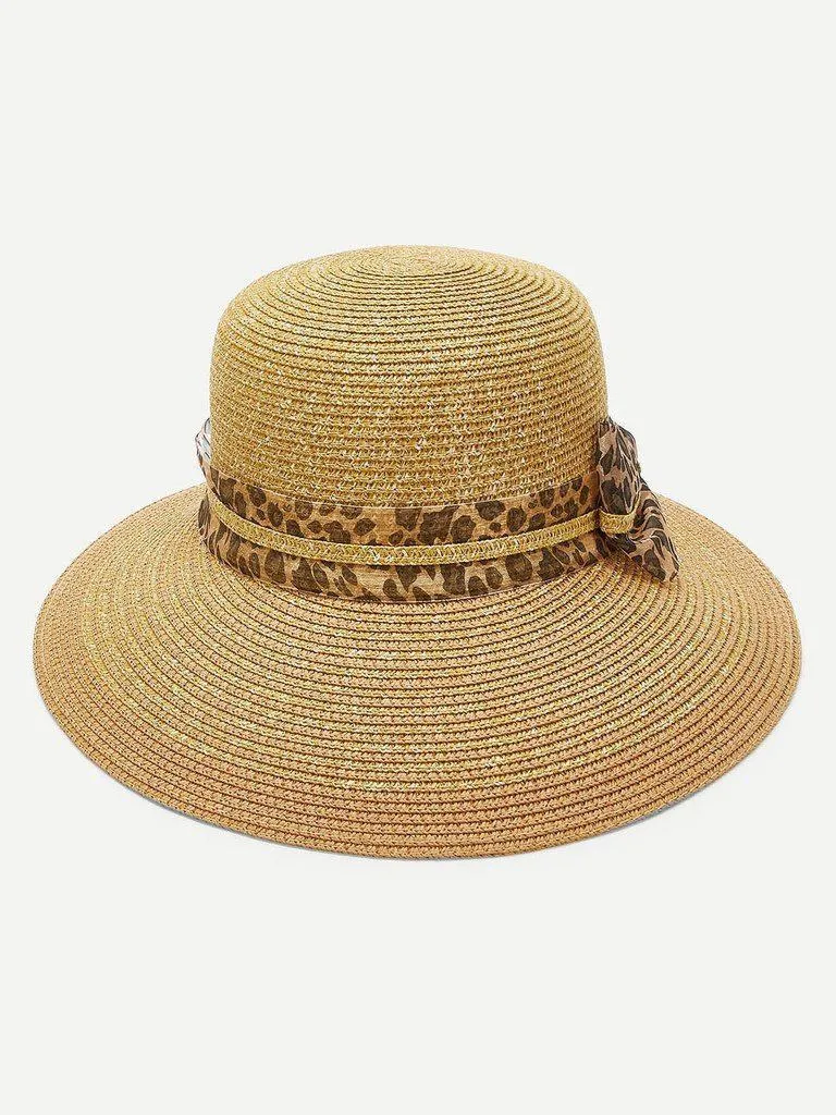 Leopard Bow Decorated Straw Hat