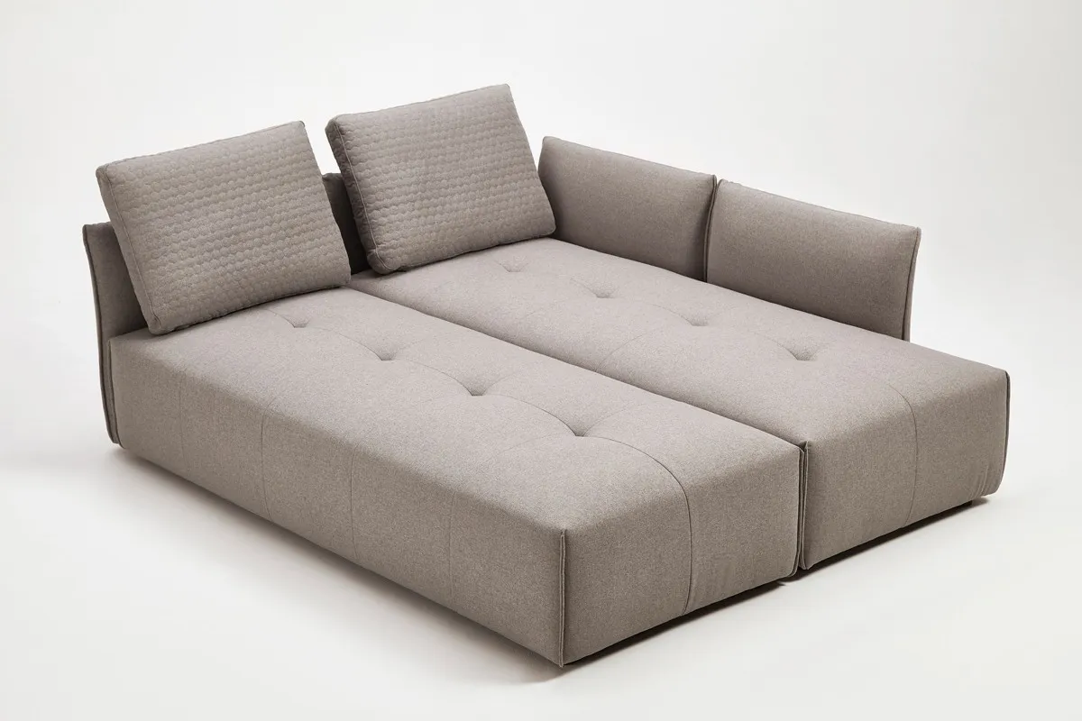 Light Gray Modern Italian Modular L Shaped Two Piece Sofa and Chaise Sectional