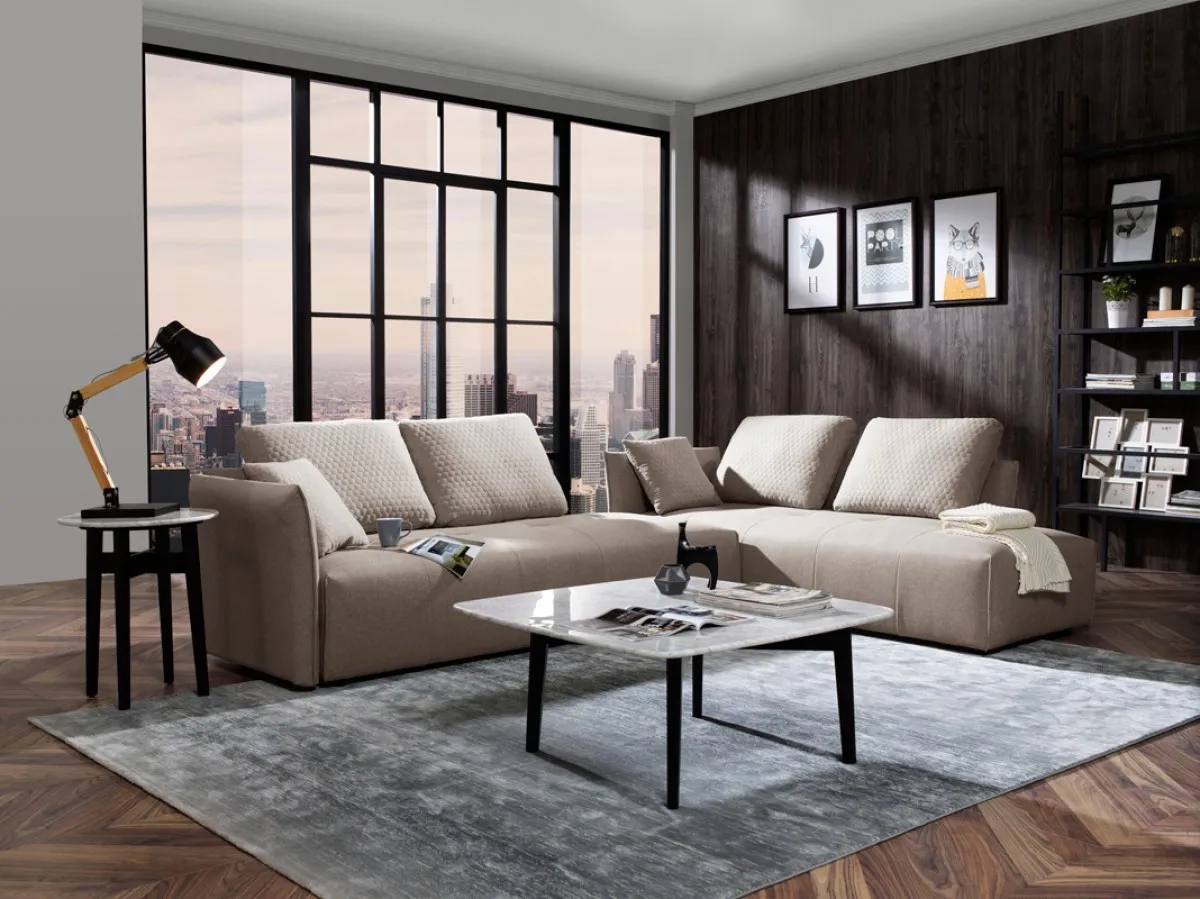 Light Gray Modern Italian Modular L Shaped Two Piece Sofa and Chaise Sectional