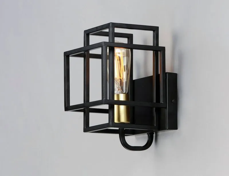 Liner 10" Single Light Wall Sconce in Black and Satin Brass