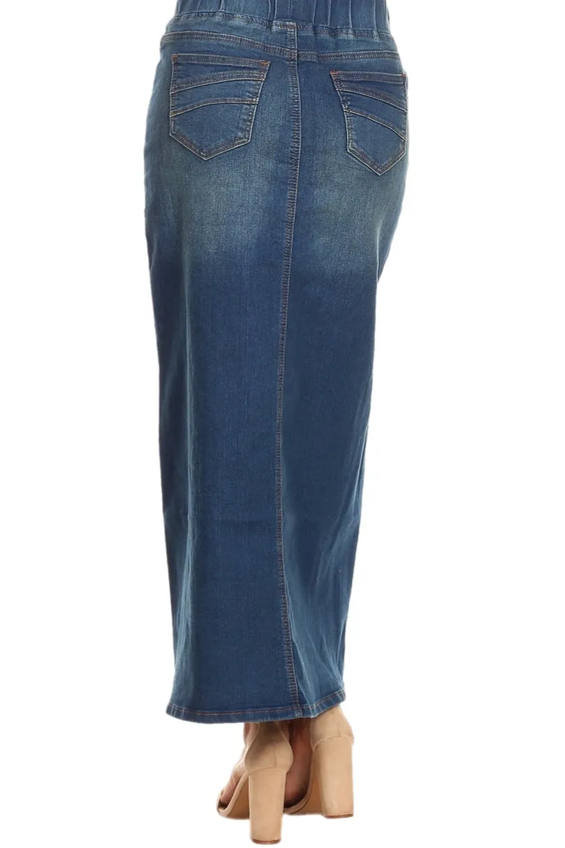 Long Denim Skirt in Vintage Wash Style 87241