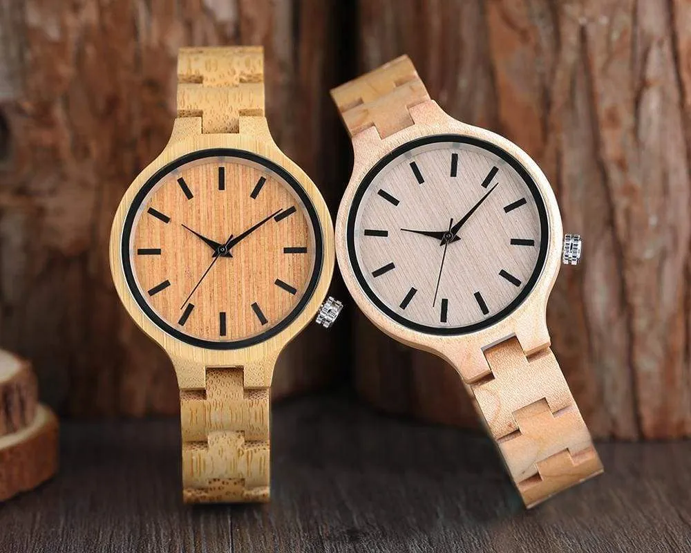 Luxury Natural Maple Bamboo Wood Watches Ladies Fashion