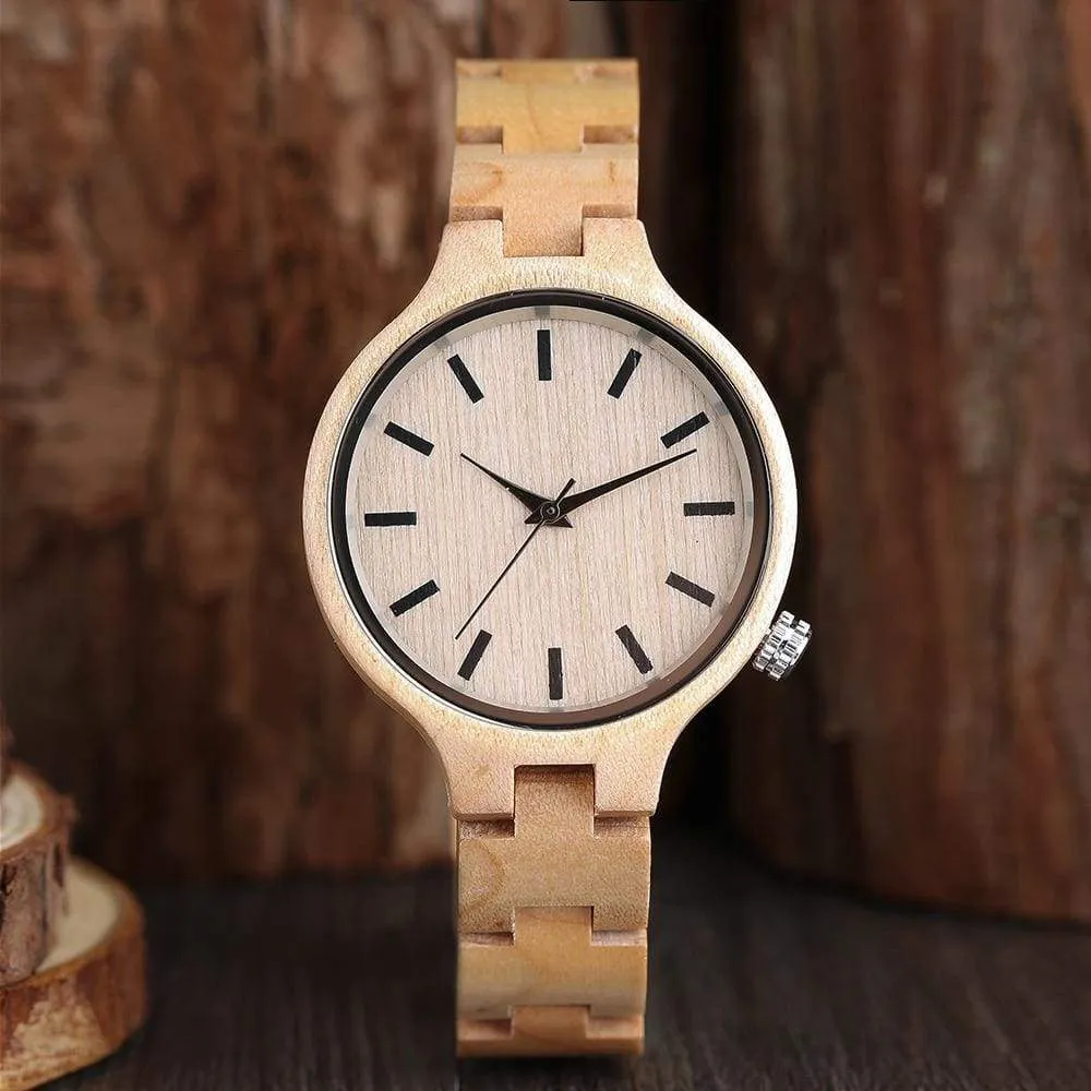 Luxury Natural Maple Bamboo Wood Watches Ladies Fashion