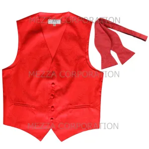 Men's paisley Tuxedo VEST Waistcoat_self tie bowtie red formal wedding