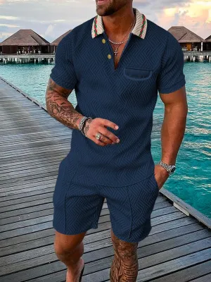 Men's Summer Fashion 3D Printed Short Sleeve Zip Lapel Shirt Set