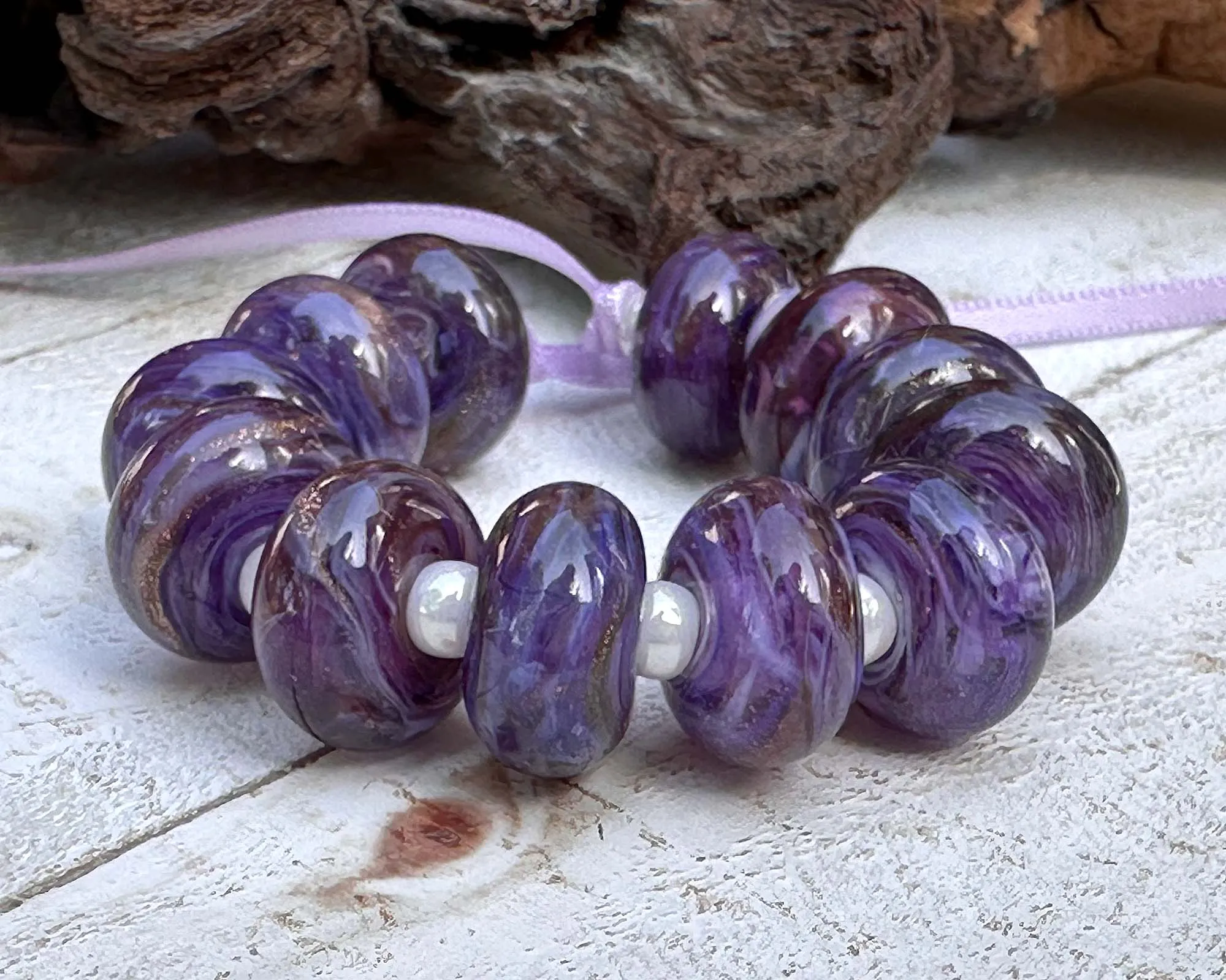 MTO Purple Gold Glimmer Lampwork Beads Set SRA