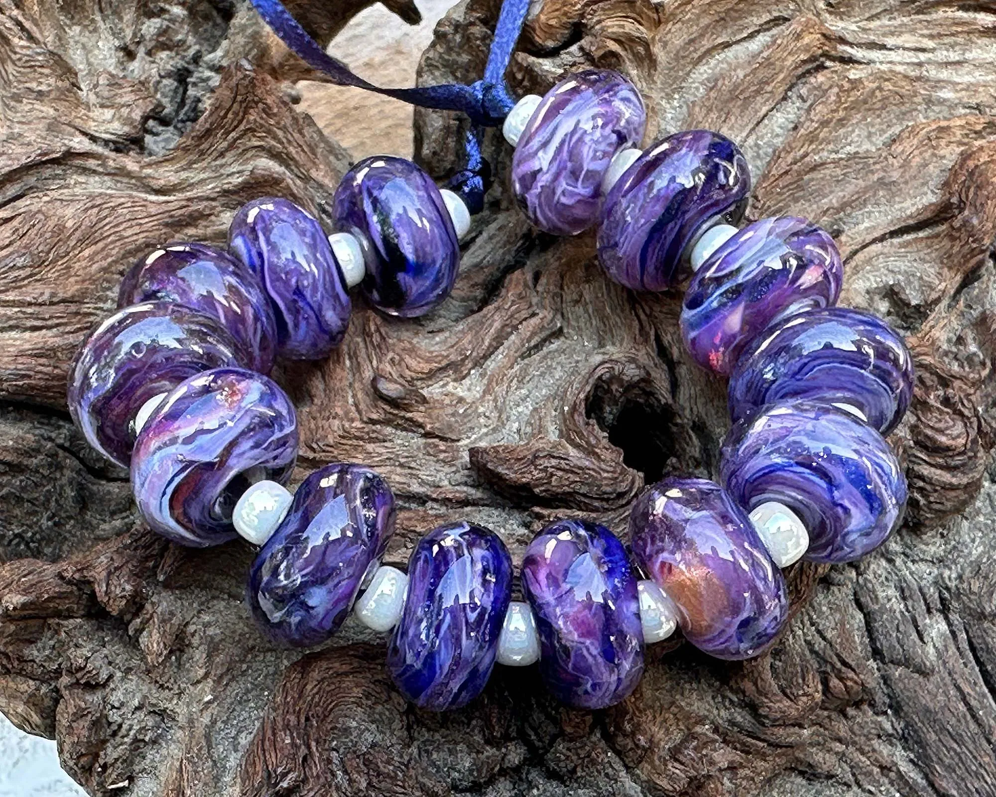 MTO Purple Gold Glimmer Lampwork Beads Set SRA