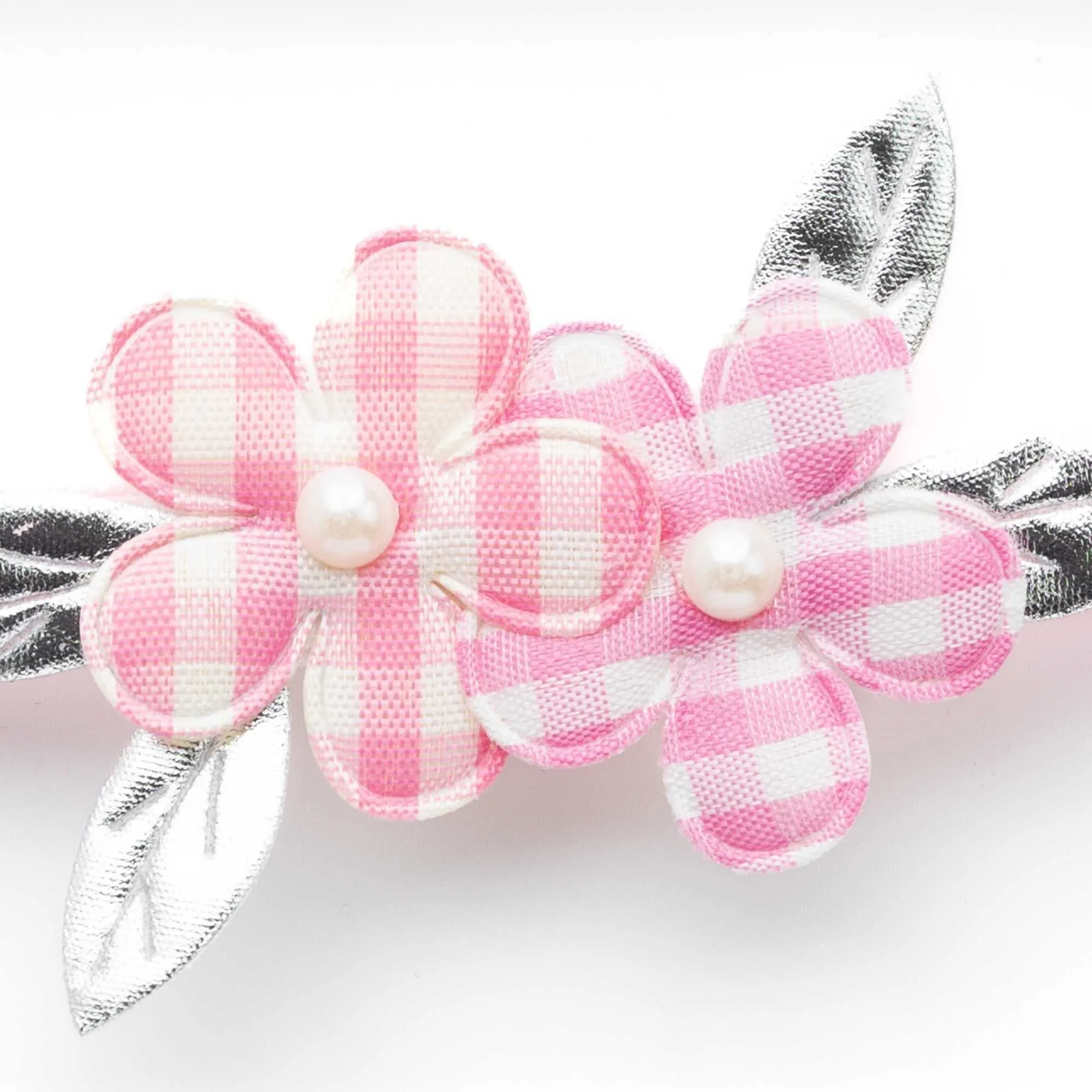 Newborn Checkered Flower Headband- Light Pink