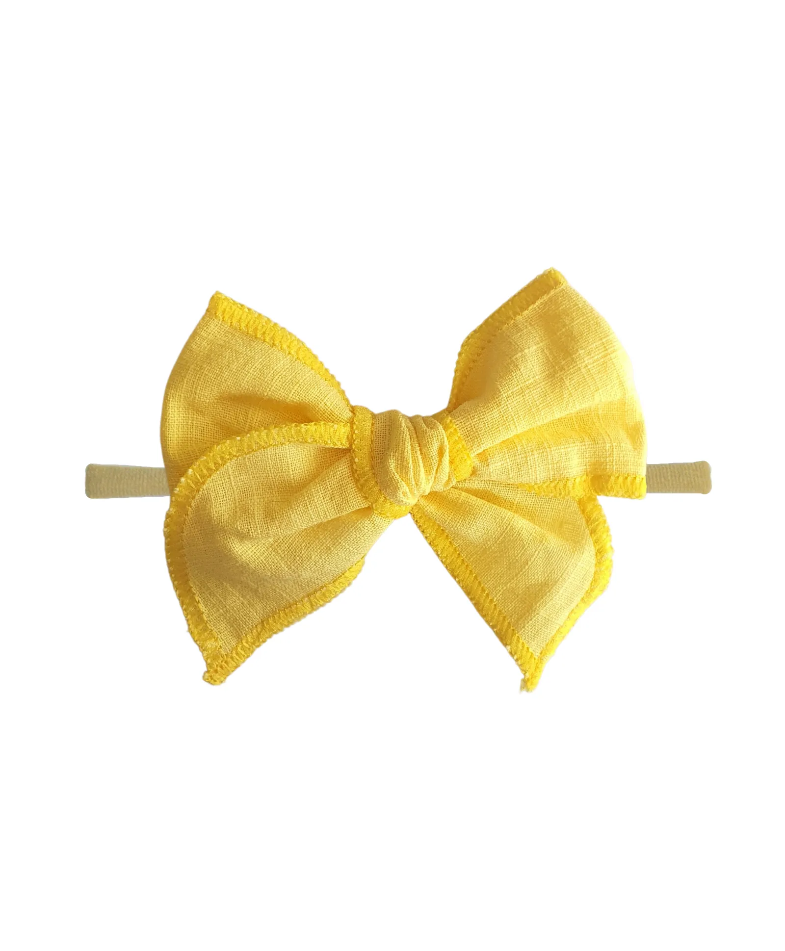 Newborn Linen Knit Bow Headband- Yellow