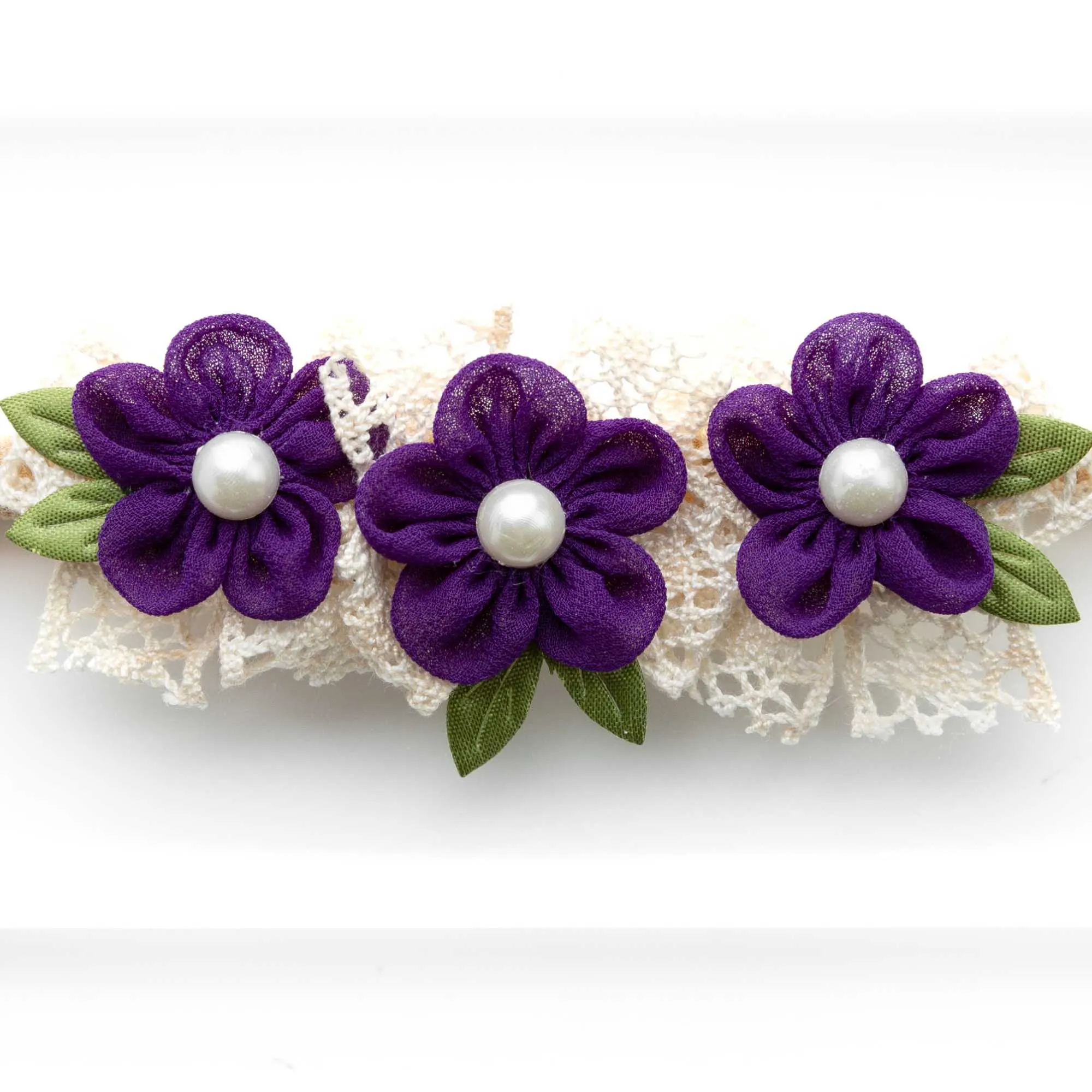 Newborn Three Flower Chiffon & Lace Headband- Purple