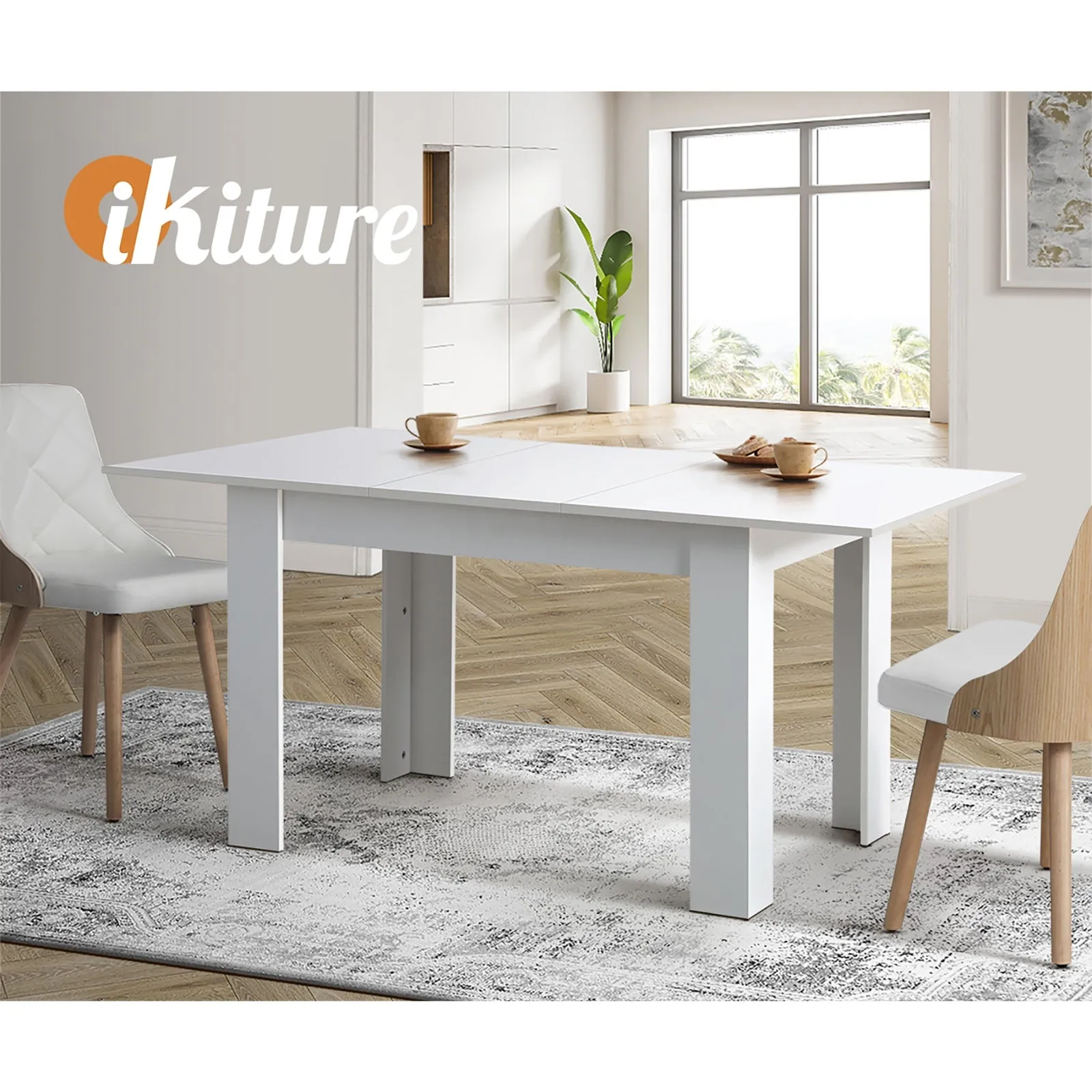 Oikiture 160cm Extendable Dining Table Kitchen Restaurant Cafe Table White