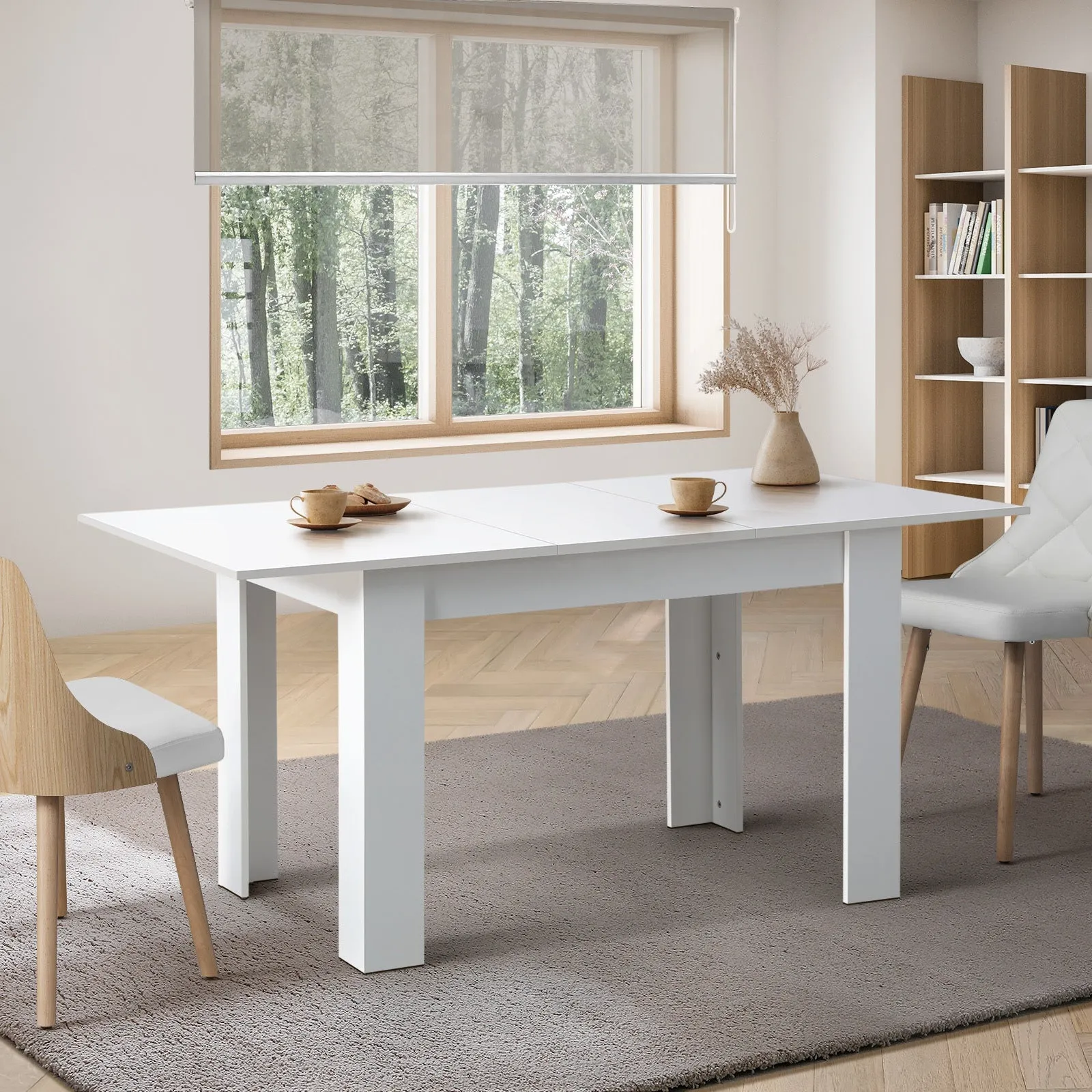 Oikiture 160cm Extendable Dining Table Kitchen Restaurant Cafe Table White