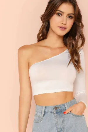 One Shoulder White Crop Top