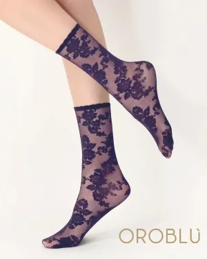 Oroblu Little Roses Sheer Socks Deep Violet VOBC67927