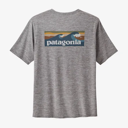 Patagonia Men's Capilene Cool Daily Graphic Shirt - Waters - BOARDSHORT LOGO ABALONE BLUE: FEATHER GREY