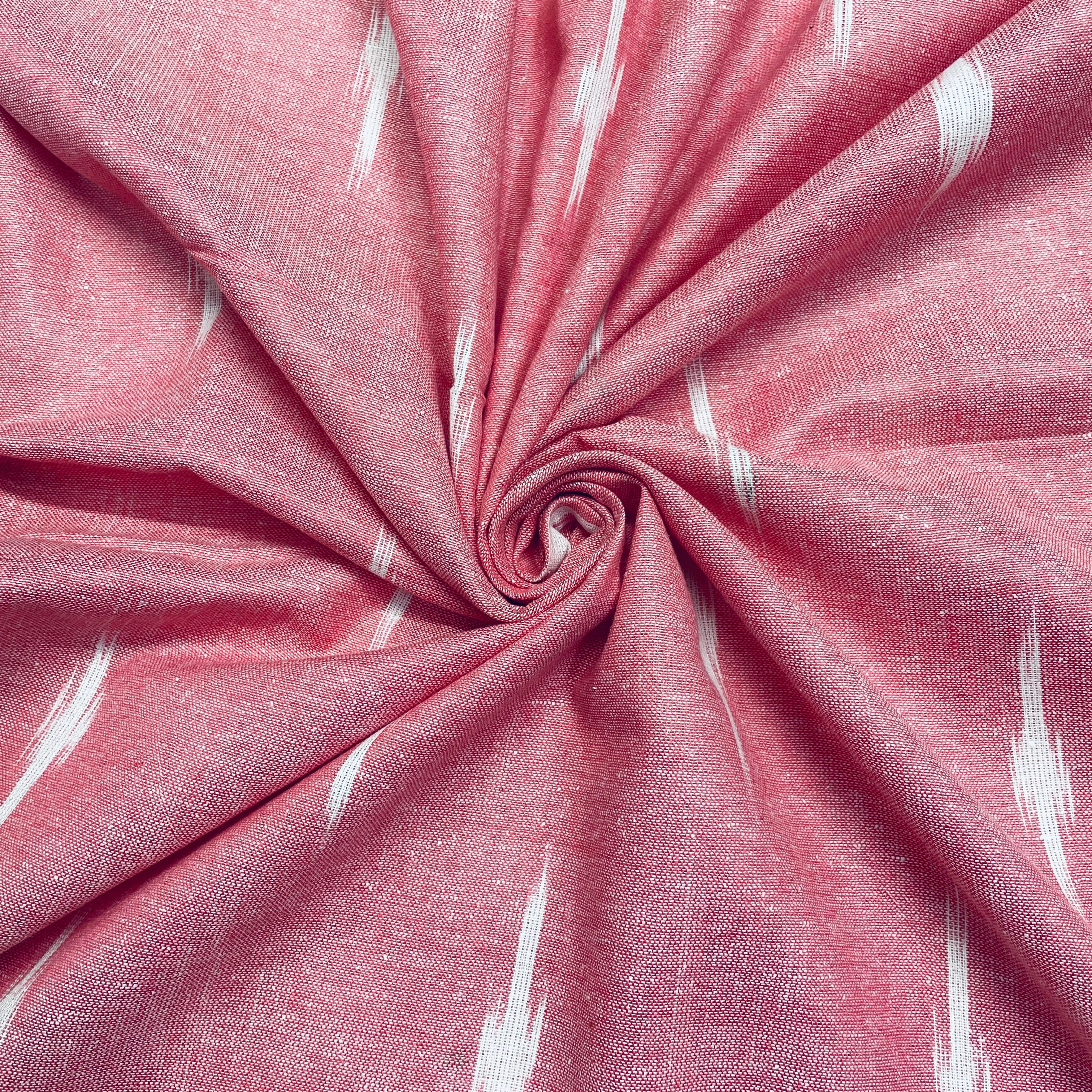 Peach Pink & White Ikkat Print Cotton Fabric