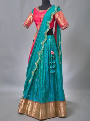 Pink and Blue Half saree