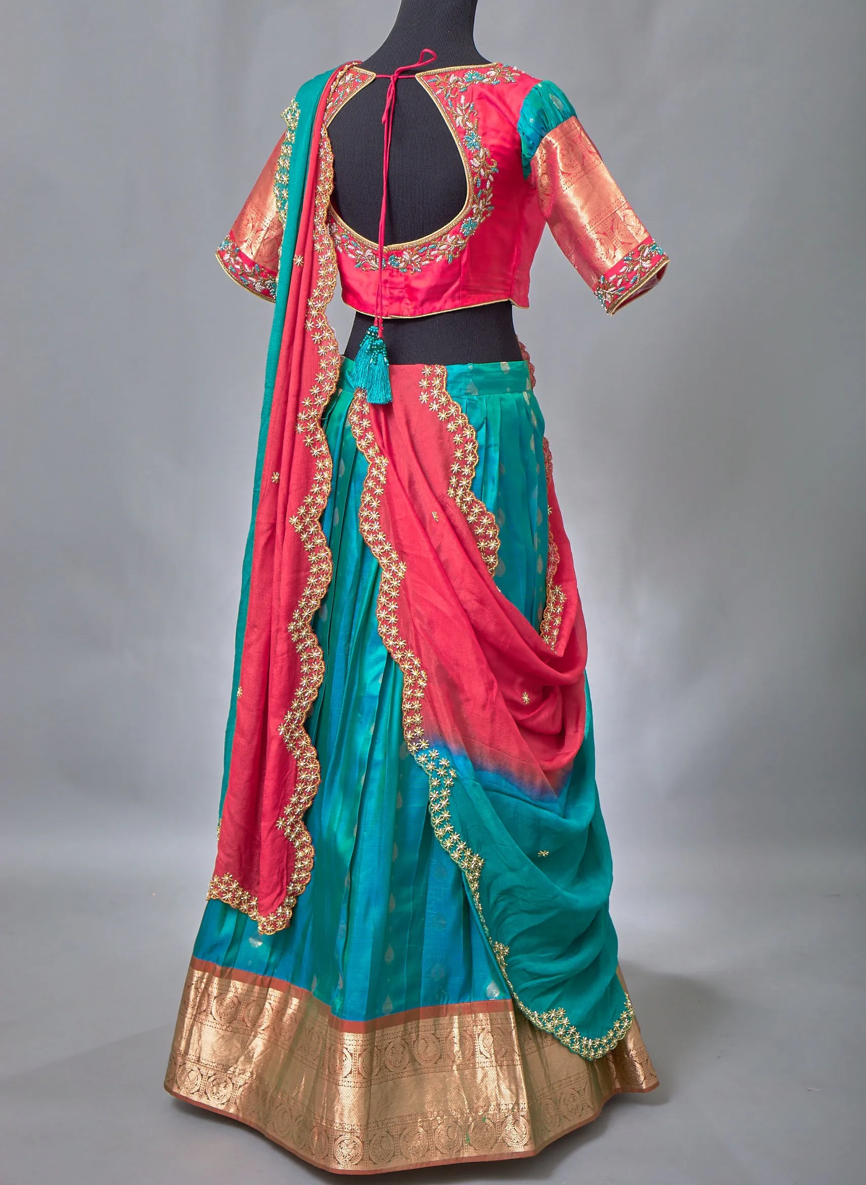 Pink and Blue Half saree