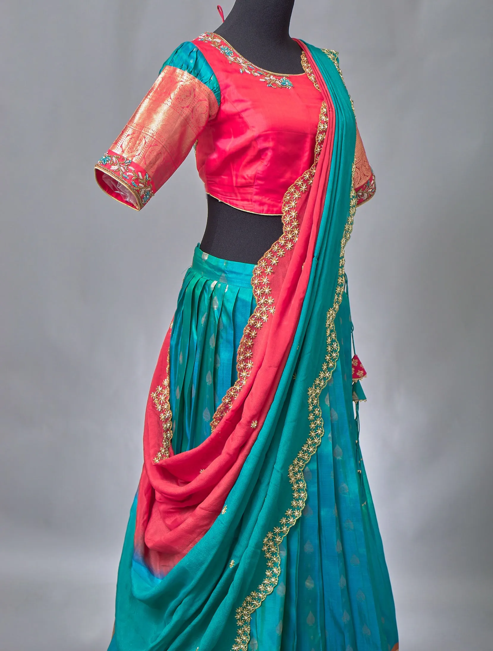 Pink and Blue Half saree