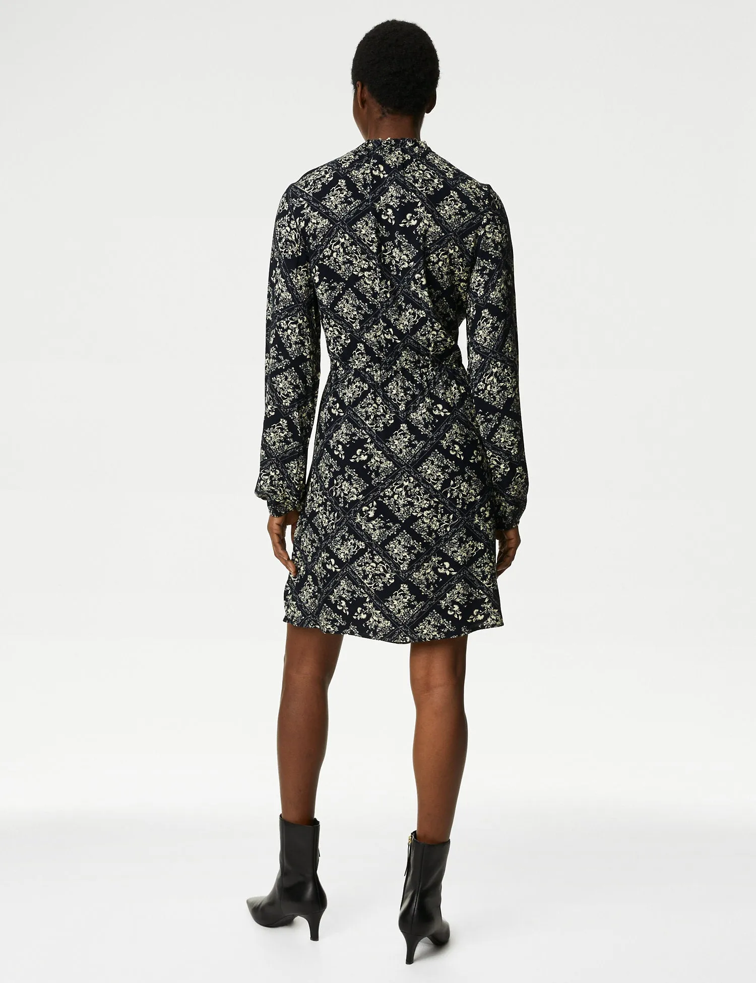 Printed Funnel Neck Mini Dress