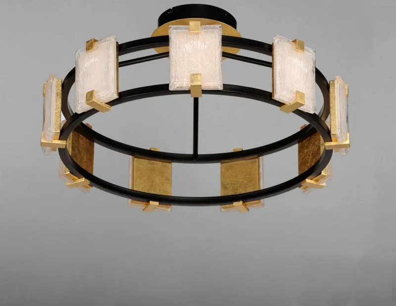 Radiant 26.75" 9 Light Flush Mount in Black and Gold Leaf