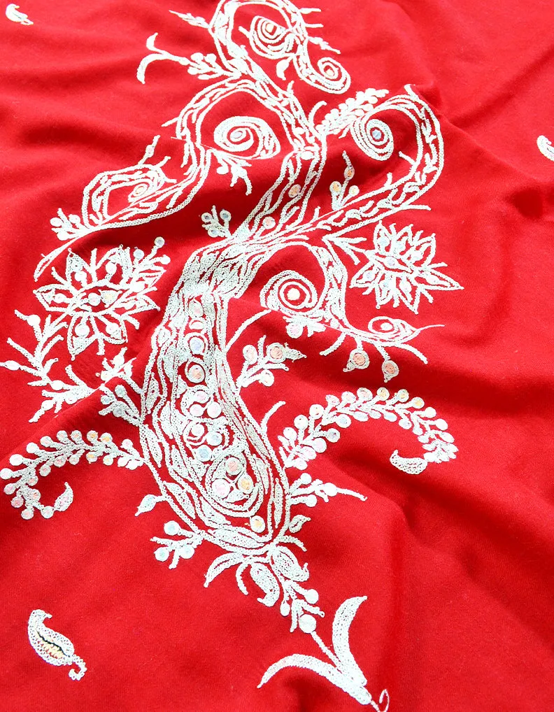 red tilla embroidery pashmina shawl 8436