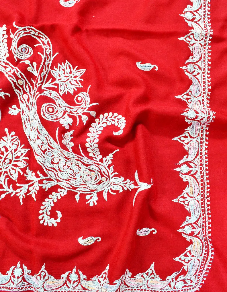 red tilla embroidery pashmina shawl 8436