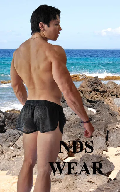 Retro Mesh Side Split Short, Sexy Men's Shorts