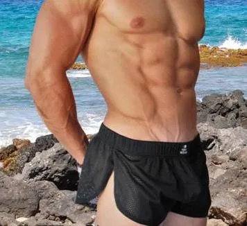 Retro Mesh Side Split Short, Sexy Men's Shorts