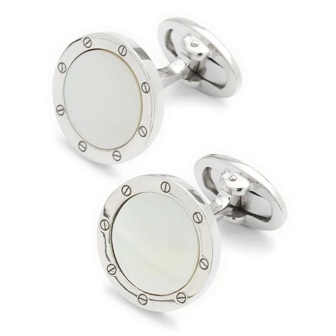 Rivet Etch Mother of Pearl Sterling Cufflinks