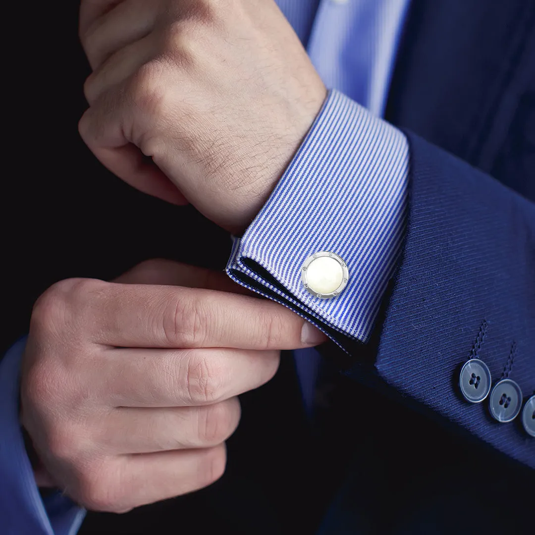 Rivet Etch Mother of Pearl Sterling Cufflinks