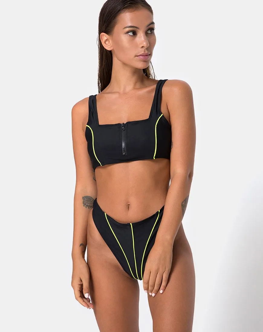 Shielle Bikini Top in Black with Contrast Piping