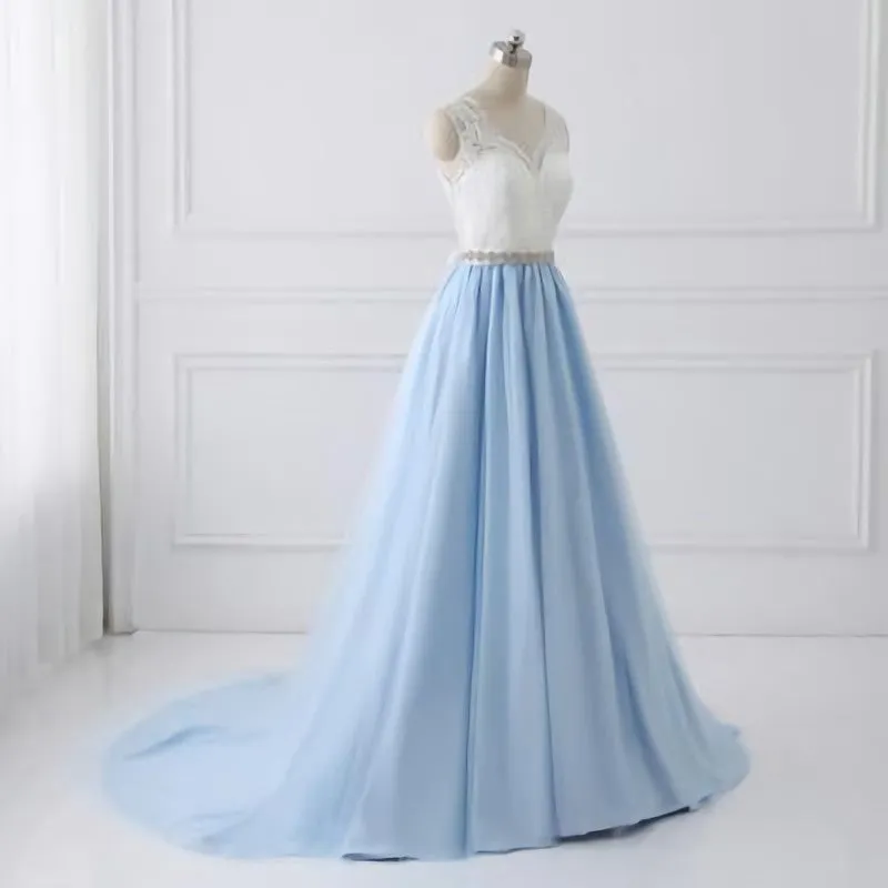 Sky Blue Long Elegant For Teens Beauttiful Prom Dresses