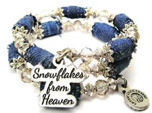 Snowflakes From Heaven Blue Jean Beaded Wrap Bracelet