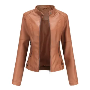 Spring Autumn Faux Leather Jacket Zipper Basic Coat Moto Biker Casual Pu Outwear Fashion Female Jacket