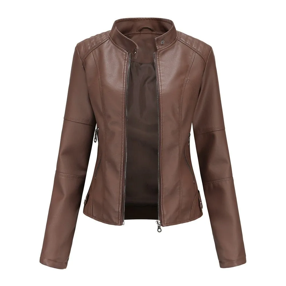 Spring Autumn Faux Leather Jacket Zipper Basic Coat Moto Biker Casual Pu Outwear Fashion Female Jacket