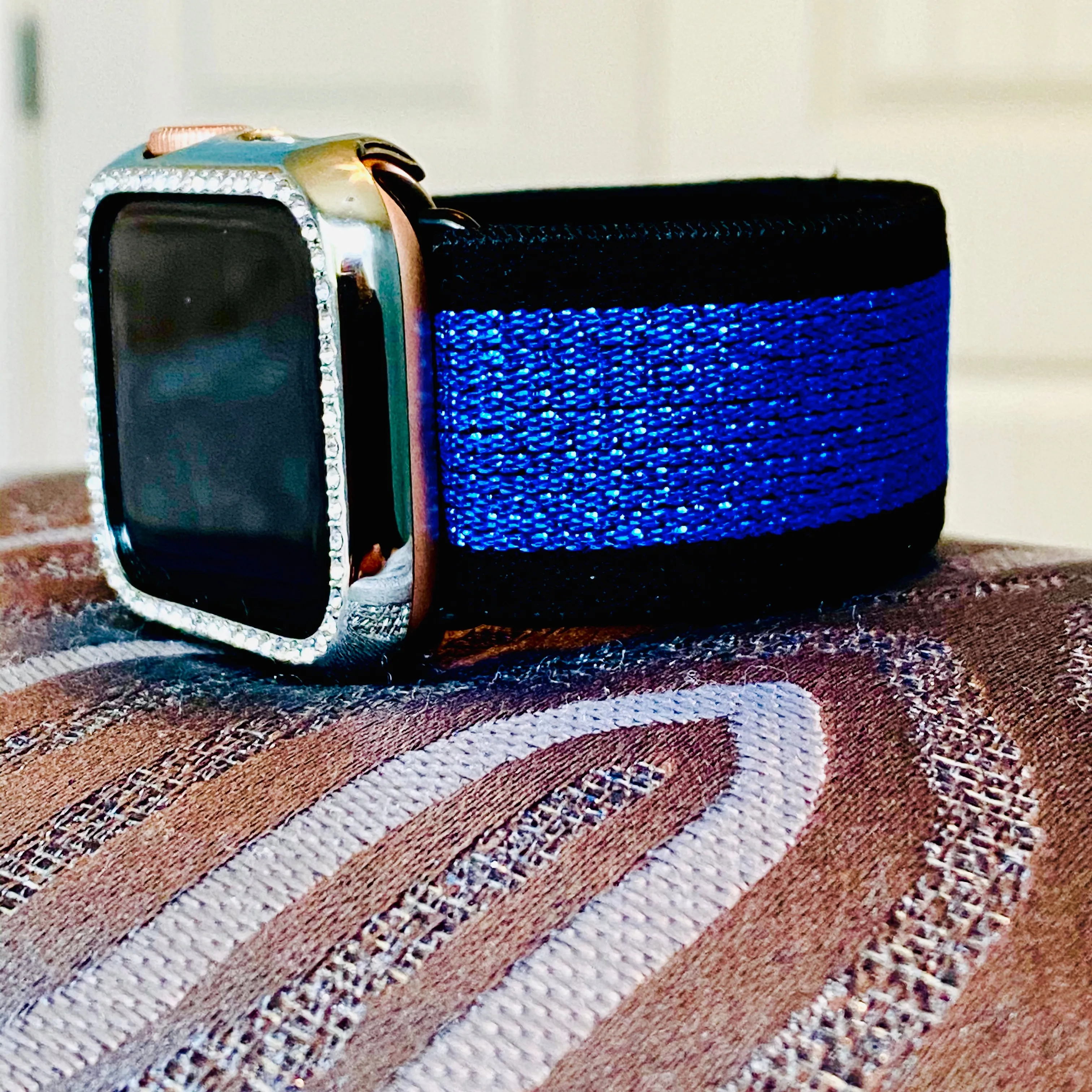 Stretchable Elastic Shimmering Blue Print Band For Apple Watch