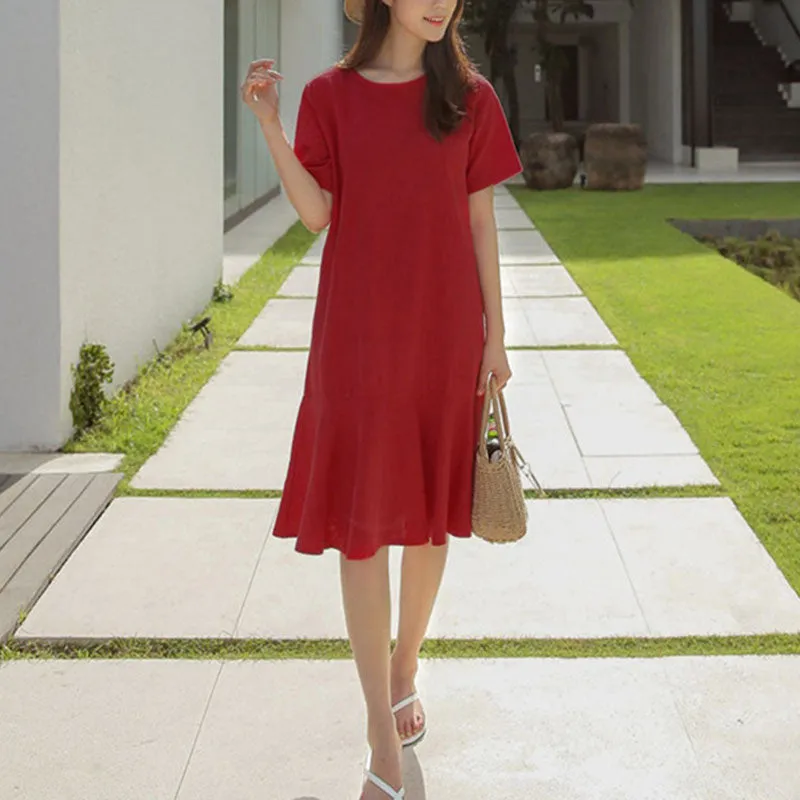 Stylish Elegant Work O-Neck Zipper Short Sleeve Summer Sundress