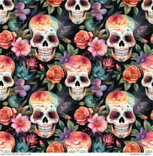 Sugarskulls Floral 2 Printed Vinyl Sheet/Wrap