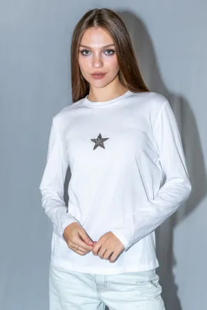 T-Shirt, Long Sleeve White, Silver Star