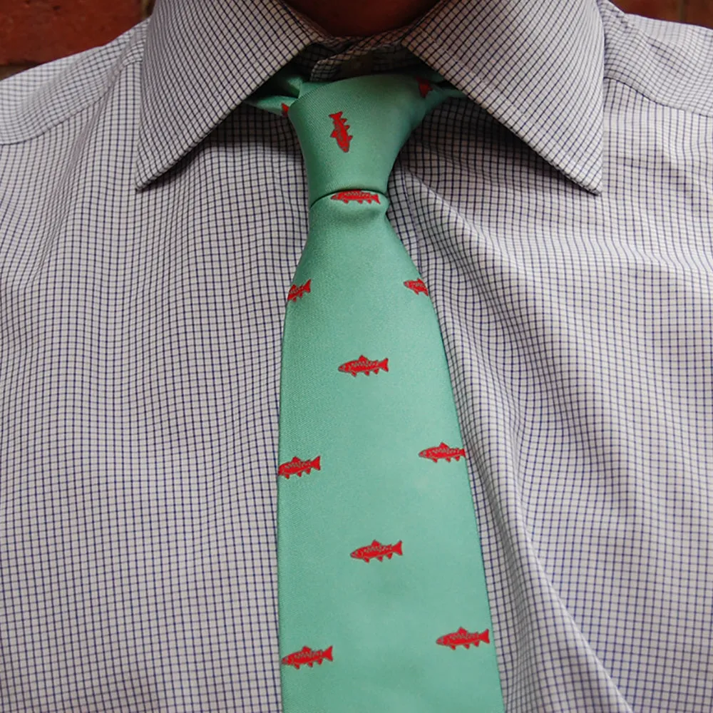 Trout Necktie - Light Green, Printed Silk