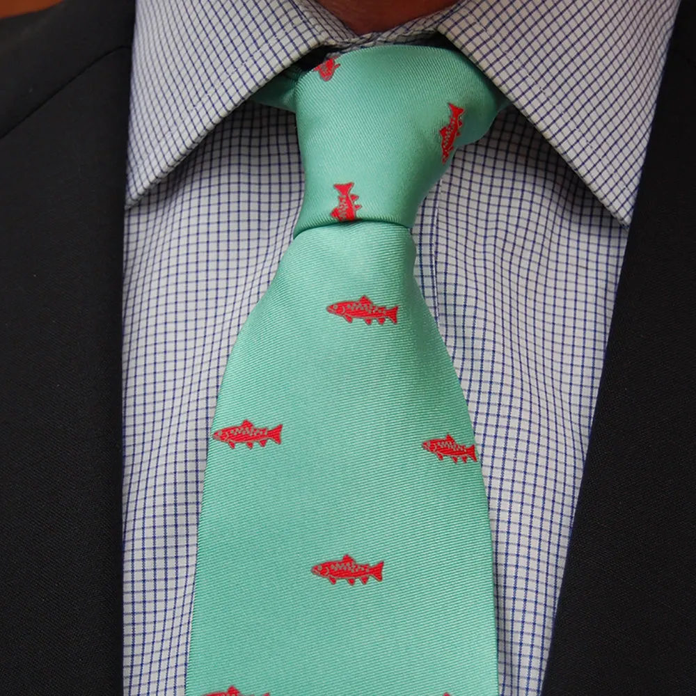 Trout Necktie - Light Green, Printed Silk