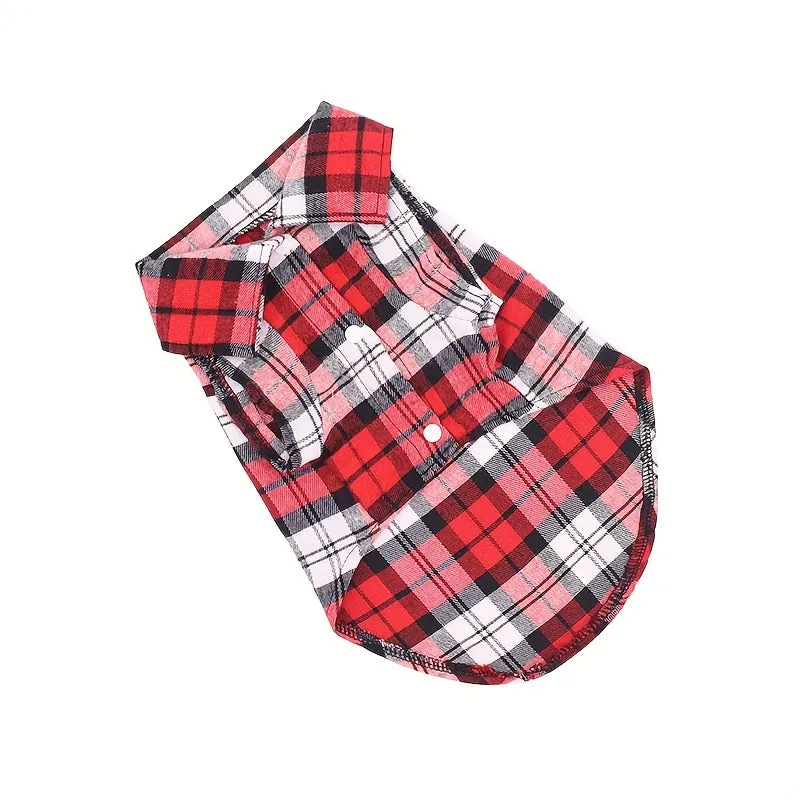 Versatile Pet Plaid Shirt Fashionable Clothing for Cats  Dogs