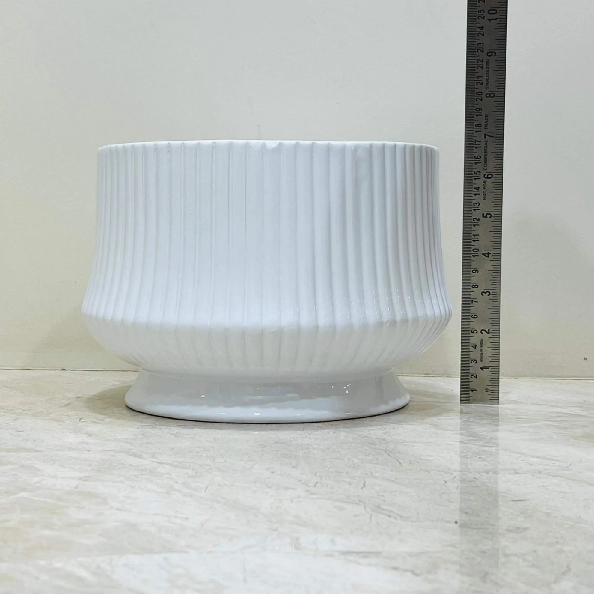 White Ribbed Ceramic Planter Set of 3 for Indoor Plants