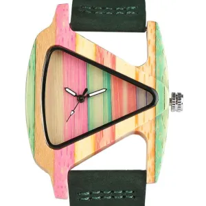 Women Wood Watches with leather band - Unique Colorful Wooden Triangle